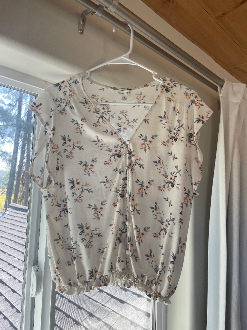 Cream floral button down blouse